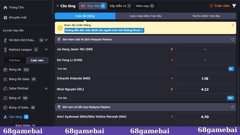Cá cược cầu lông dễ dàng trên trang web