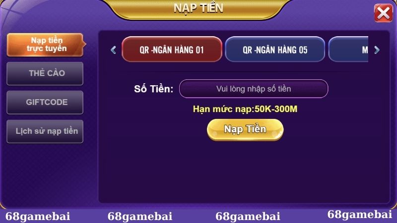 Một số phương thức nạp tiền 68GB phổ biến